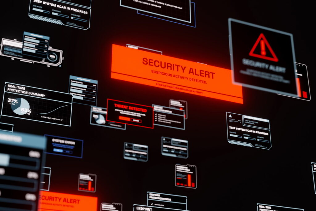 Security Alert - Multiple Cybersecurity Warnings and Threat Detection Pop-ups